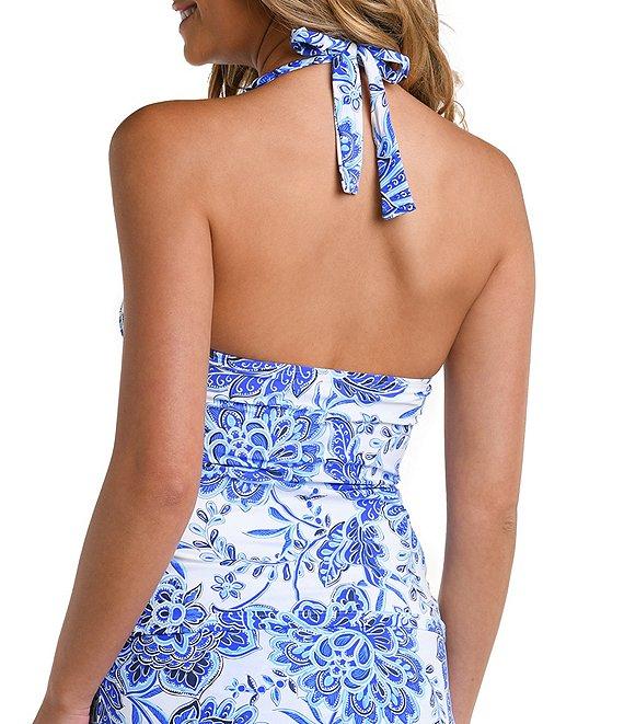 La Blanca Beyond The Pacific Printed High Waist Cinched Tie Side Detail Tassel Charm Skirt Swim Bottom Product Image