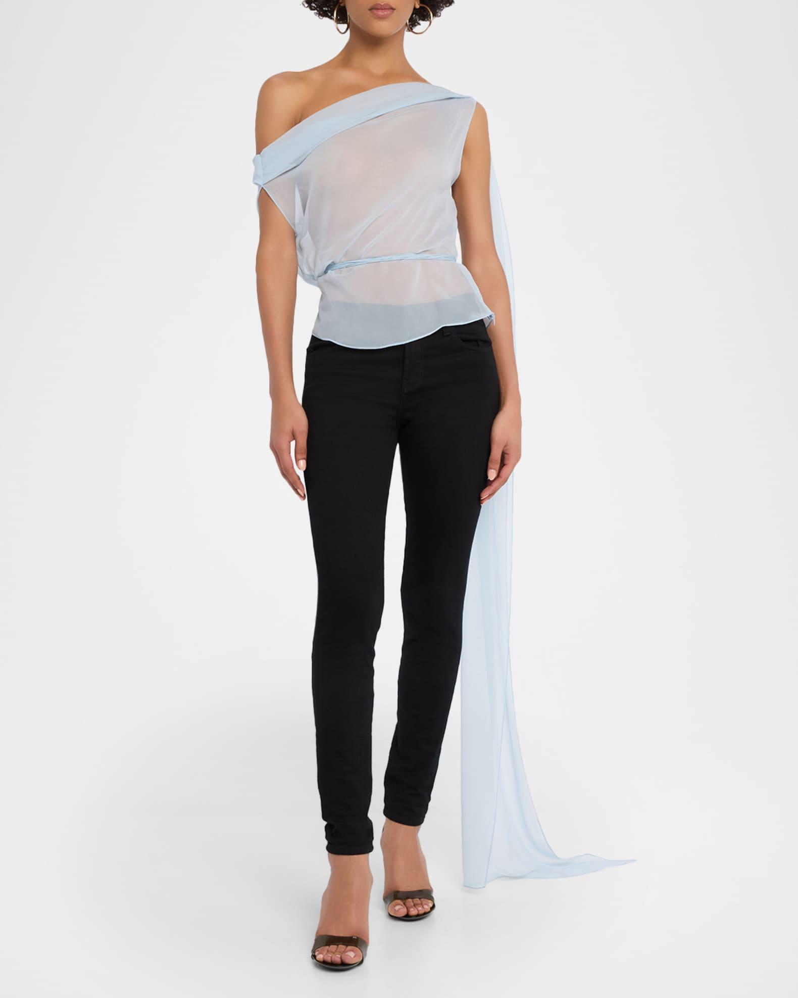Off-The-Shoulder Drape Silk Chiffon Top Product Image