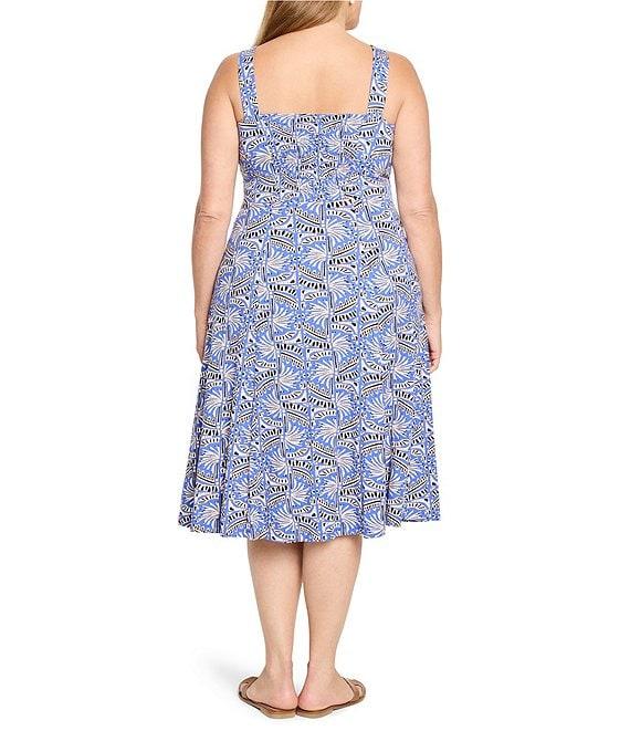 NIC + ZOE Plus Dana Ocean Jewel Print Square Neck Sleeveless Fit-And-Flare Dress Product Image