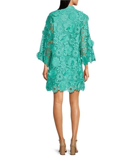 J.Marie Seraphina Floral 3D Lace Split Round Button Up Neck Long Sleeve Shift Dress Product Image