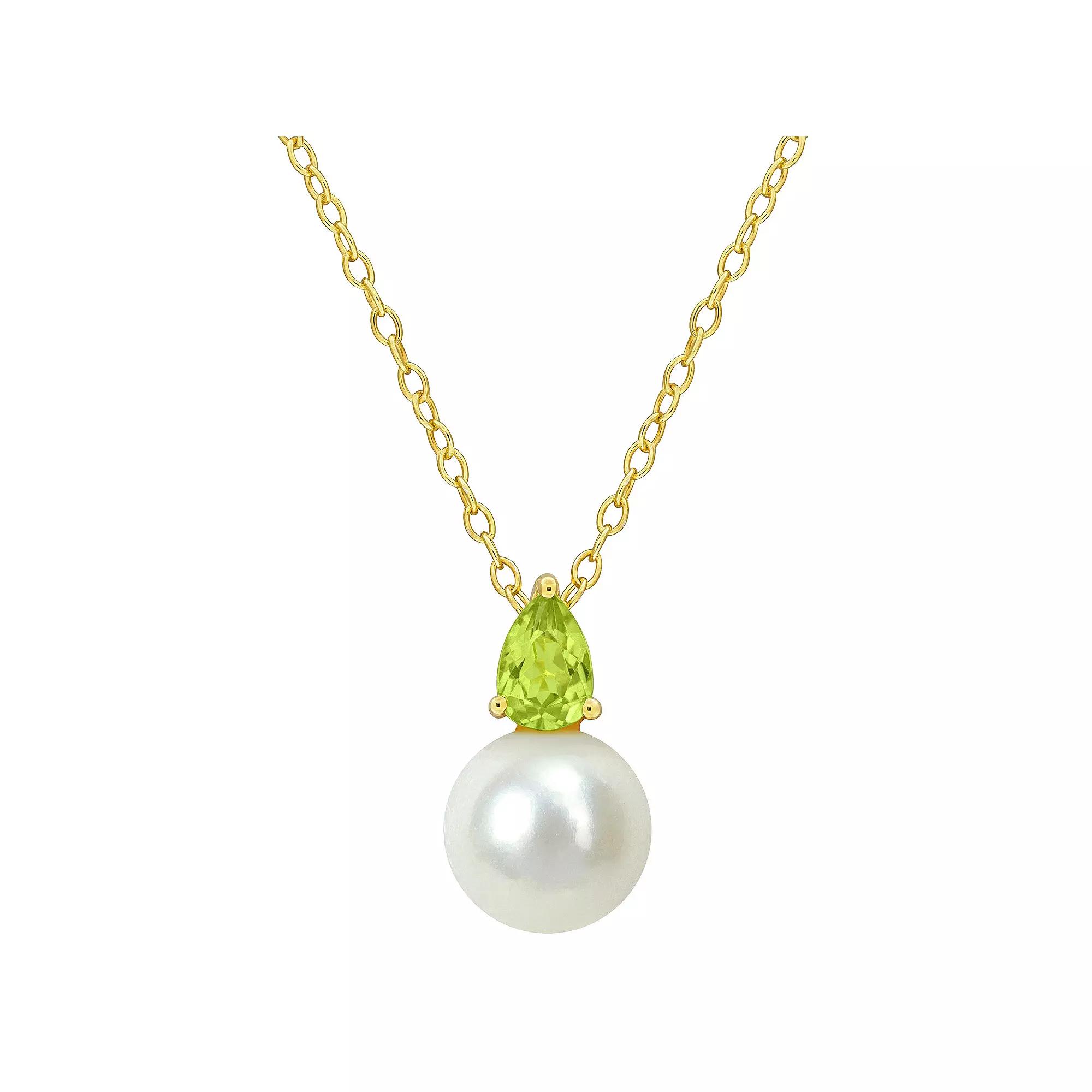 Stella Grace 18k Gold Over Silver Peridot & Freshwater Cultured Pearl Drop Pendant Necklace, Women's,  Product Image