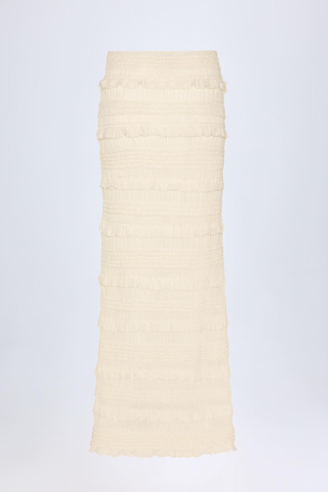 Ruffled Mid-Rise Maxi Skirt in Ivory Product Image