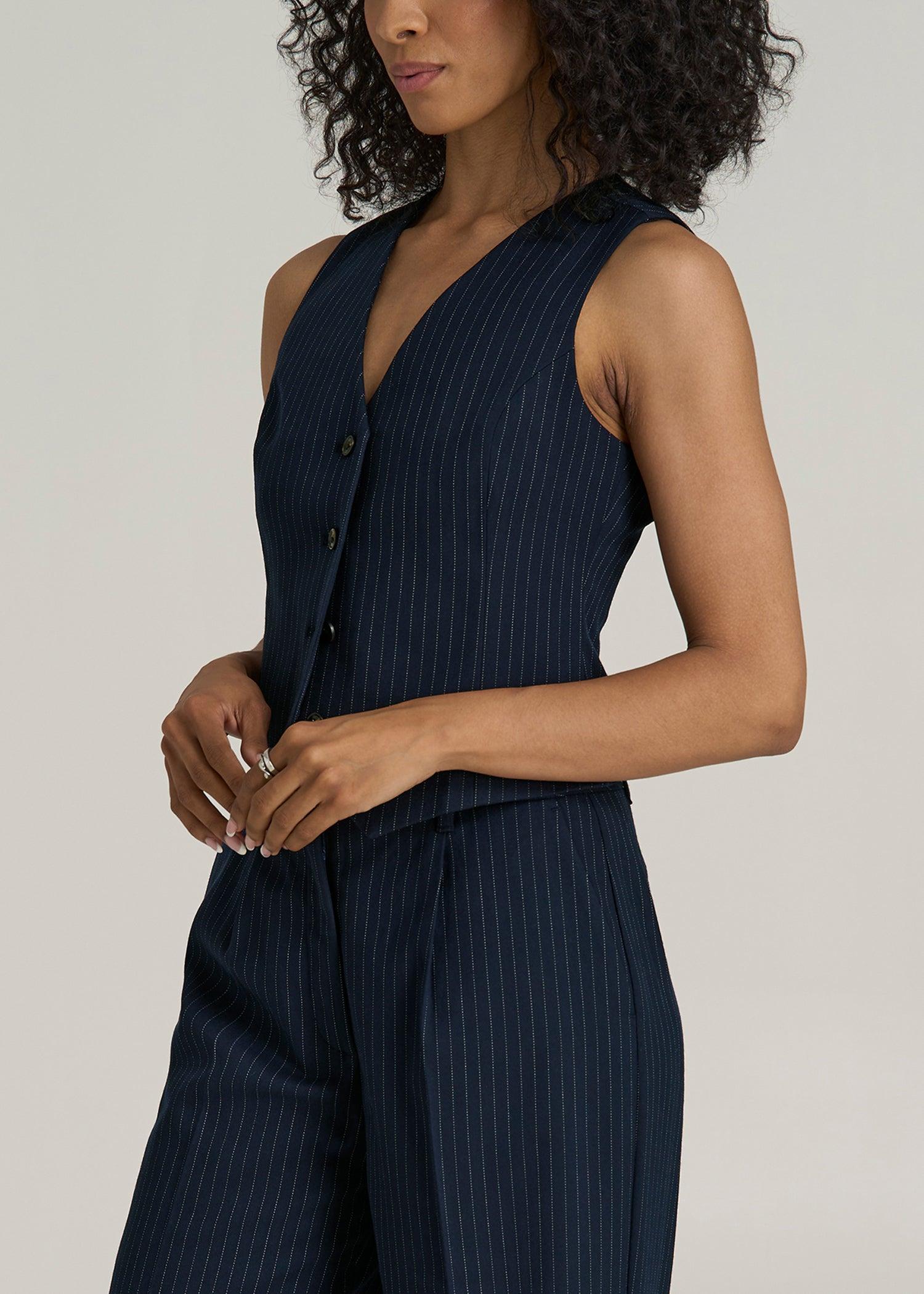 Tailored Tall Women's Vest in Navy Pinstripe Product Image