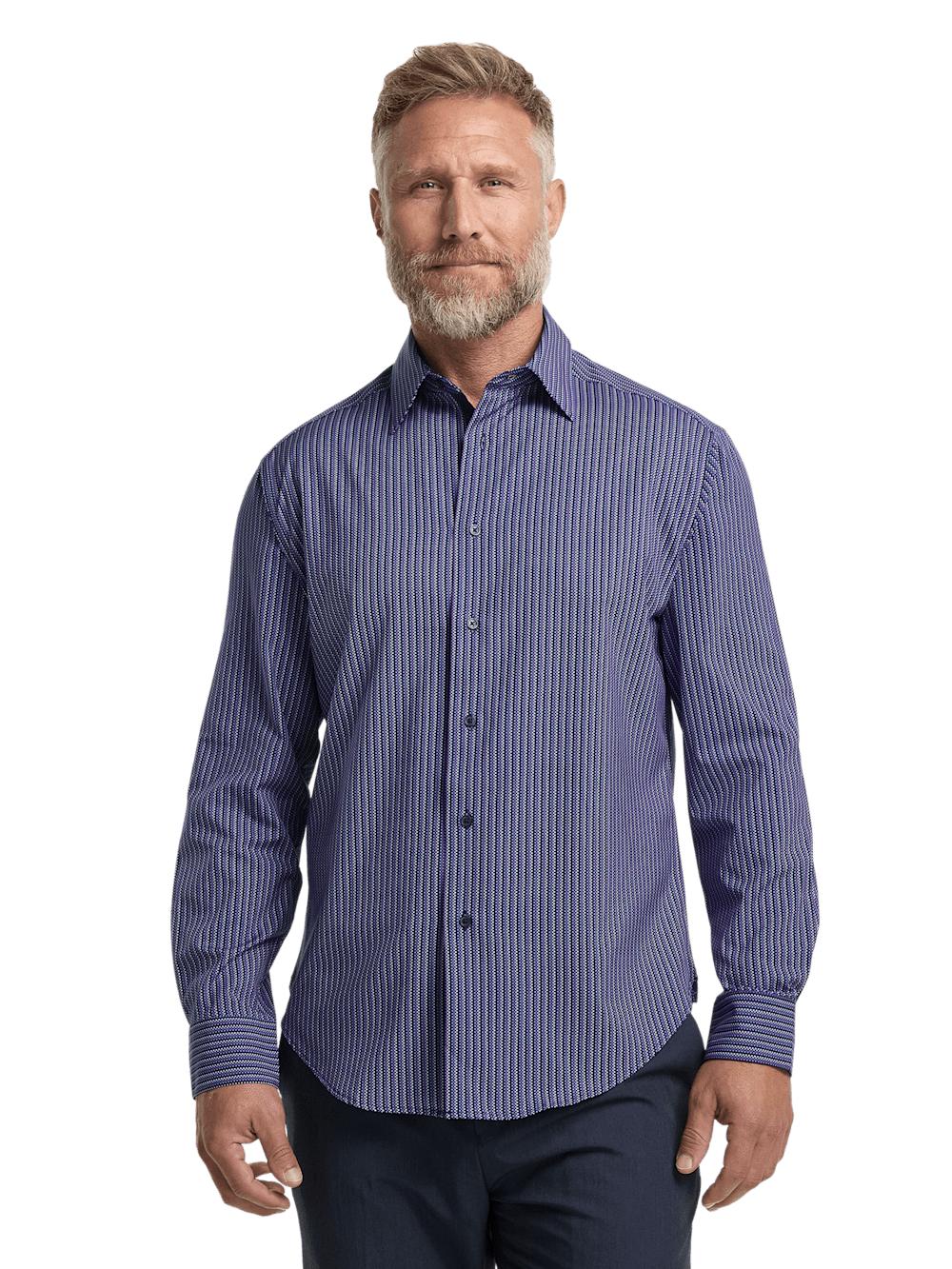 Performance Stretch Checkered Stripe Casual Shirt - Navy/purple Product Image