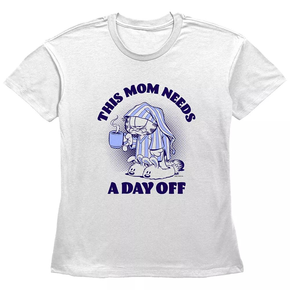 Women's Garfield This Mom Needs A Day Off Basic Fit Graphic Tee, Size: Small, White Product Image