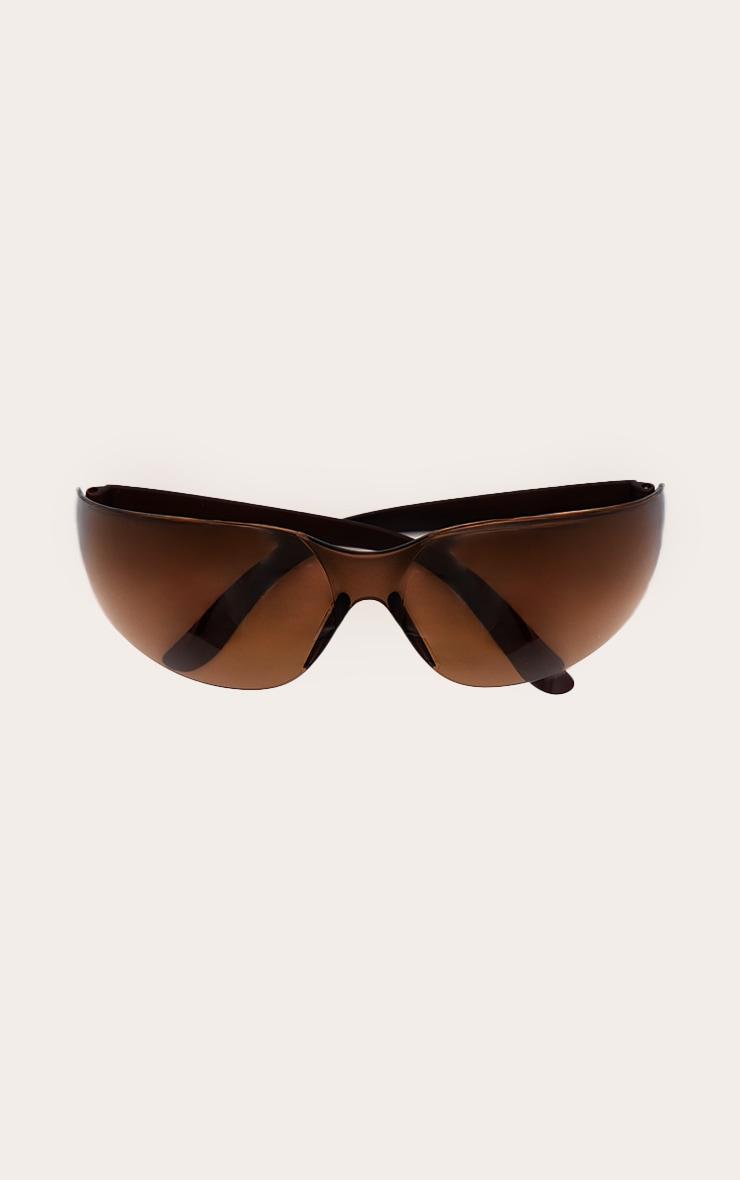 Brown Lens Frameless Sporty Visor Sunglasses Product Image