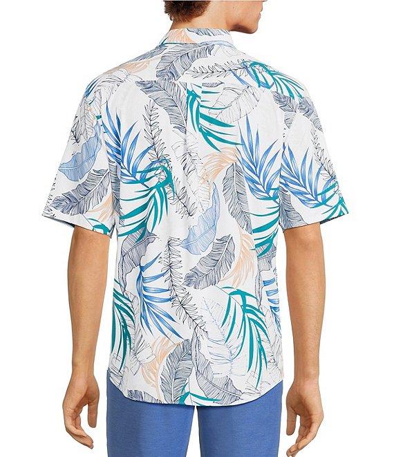 Caribbean Isle Breeze Performance Stretch Large Leaves Tropical Print Short Sleeve Woven Shirt Product Image