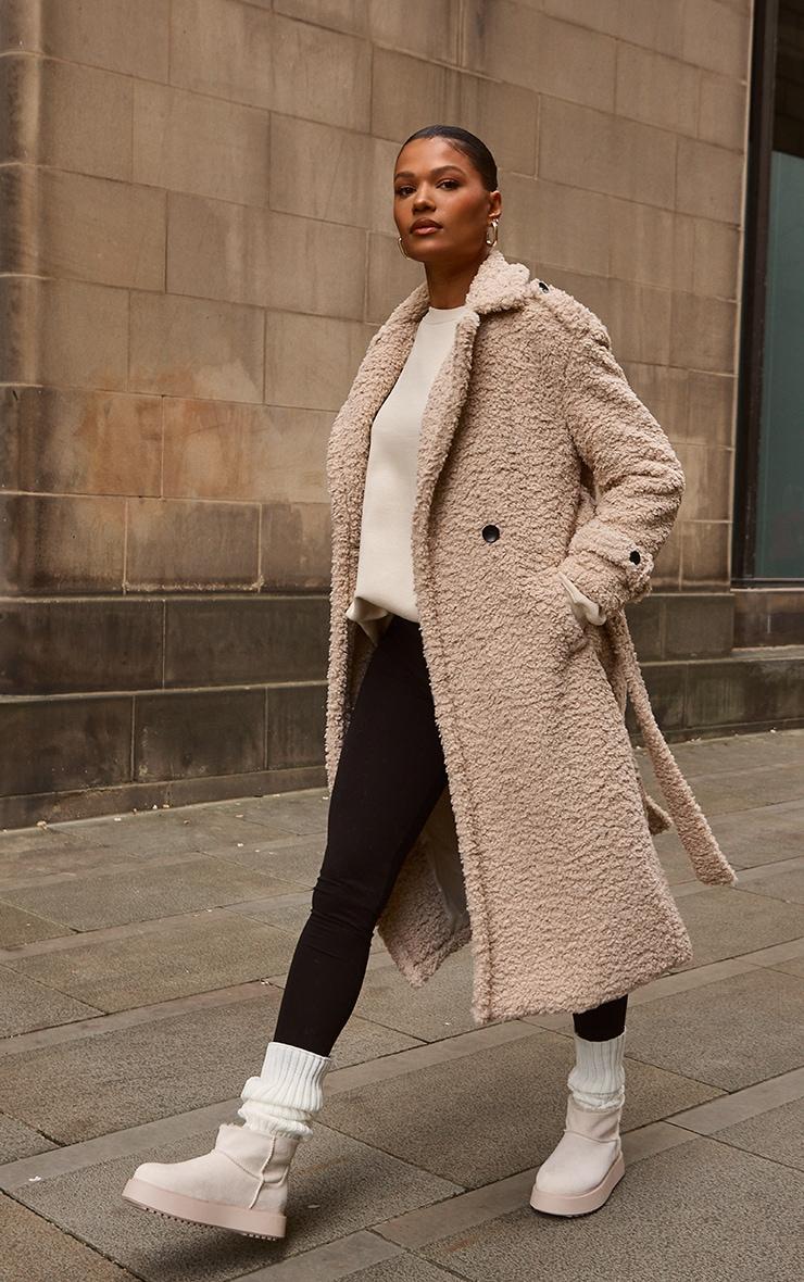 Beige Borg Belted Trench Coat Product Image