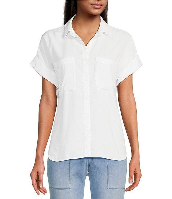 Cloth & Stone Woven Rolled Short Sleeve Point Collar Top Product Image