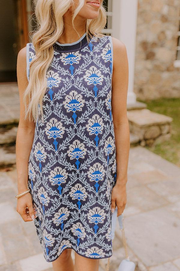 Chic Statement Floral Knit Mini Dress in Navy Product Image