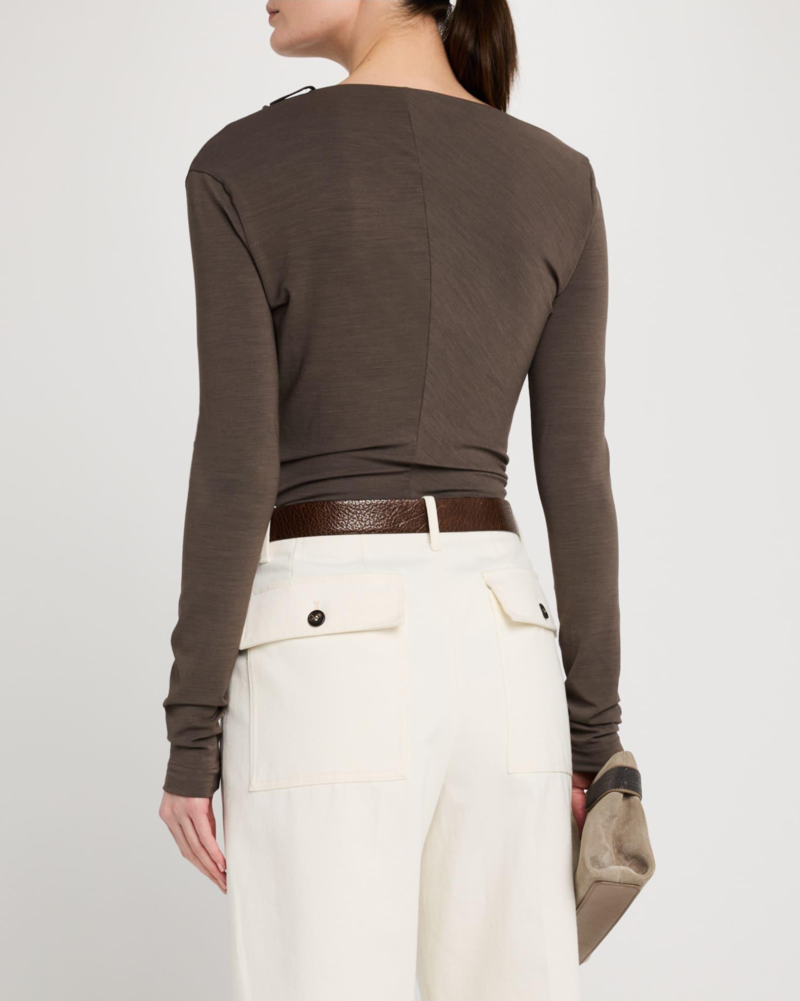 Long-Sleeve Asymmetric Draped Jersey Top Product Image