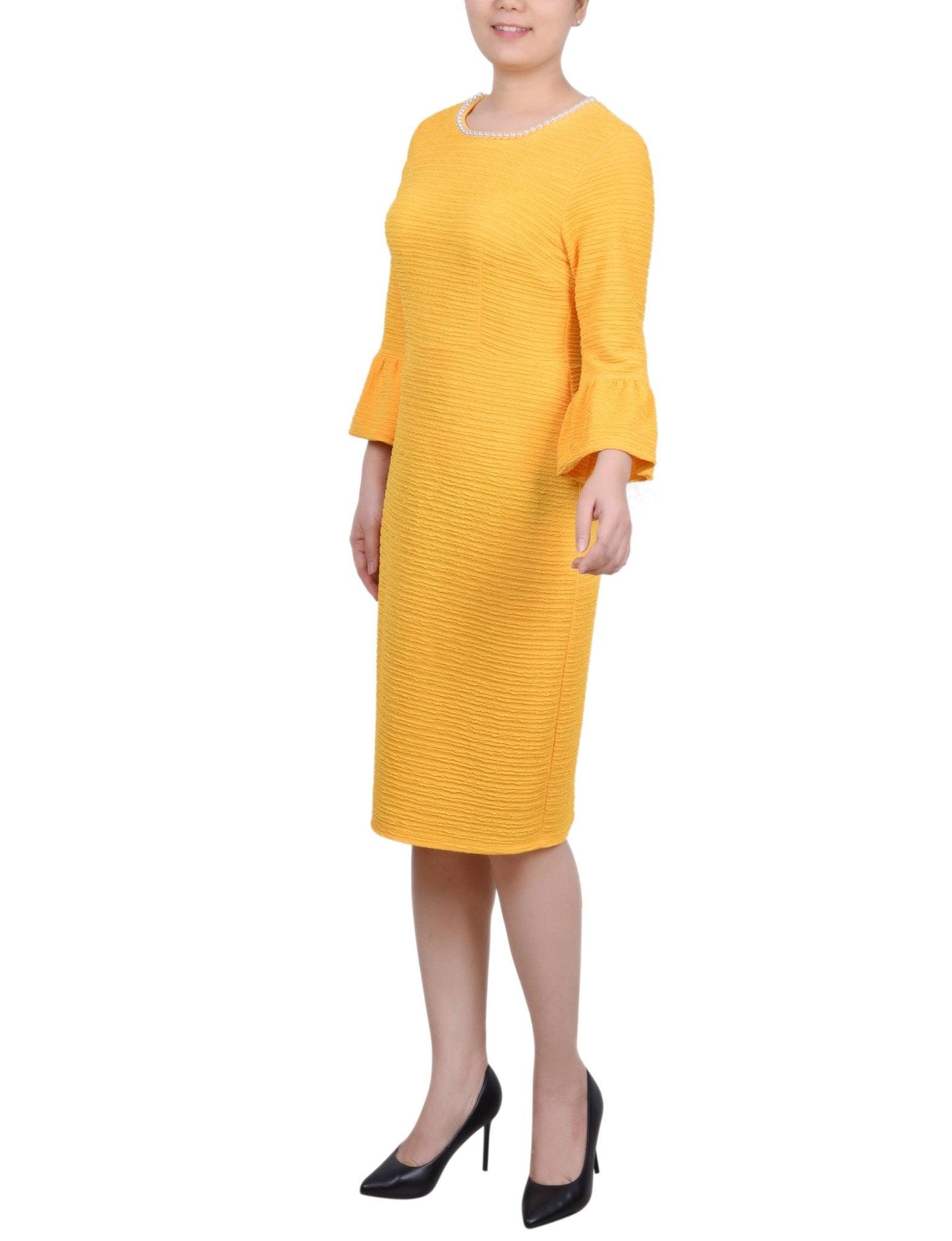 Navy 3/4 Length Pearl Detail Dress Product Image