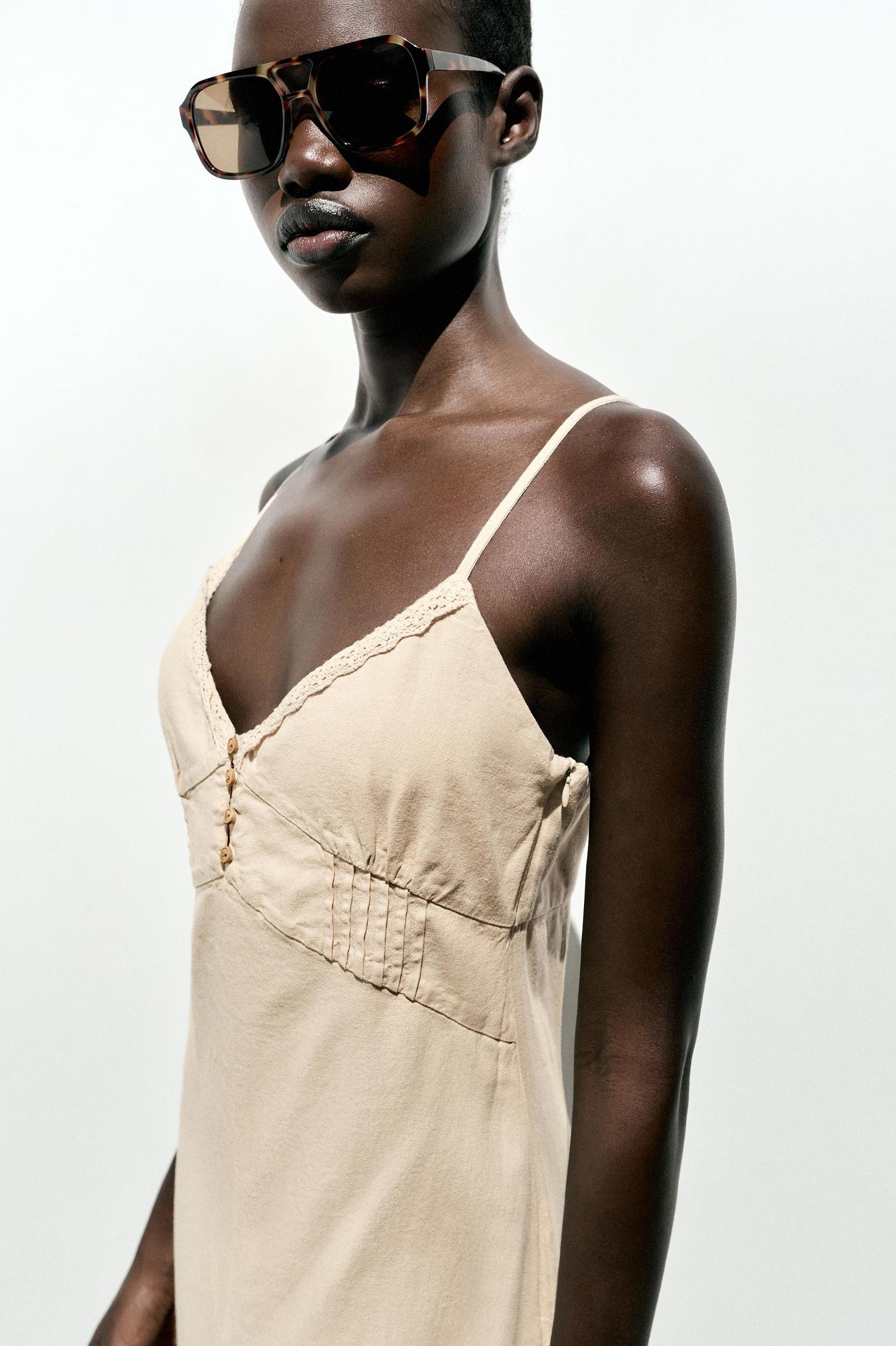 LINEN STRAPPY MIDI DRESS Product Image