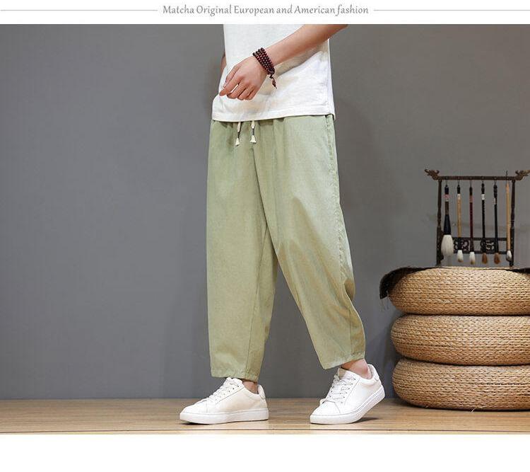 Drawstring Waist Plain Capri Straight Leg Pants Product Image