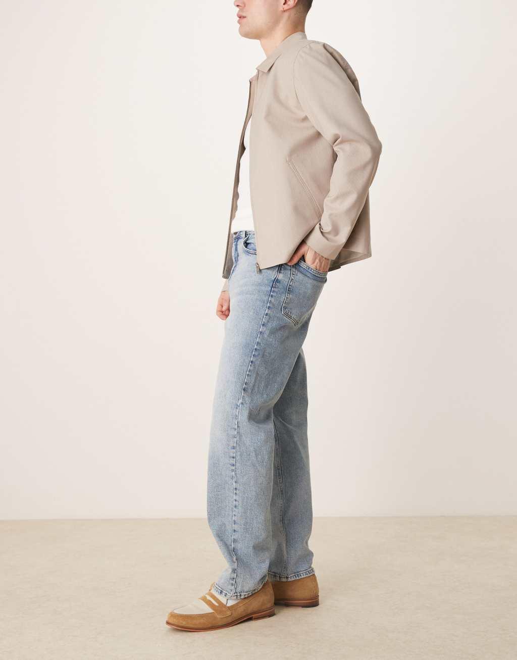 ASOS DESIGN straight stretch jeans with in mid wash blue Product Image