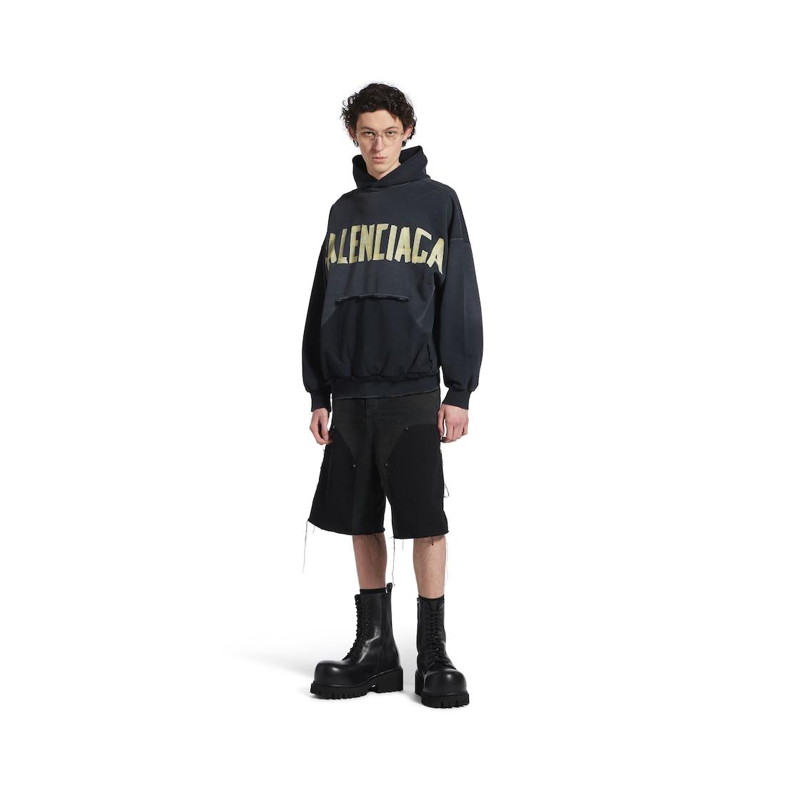 Tape Type Ripped Pocket Hoodie Oversized in Black Faded Product Image