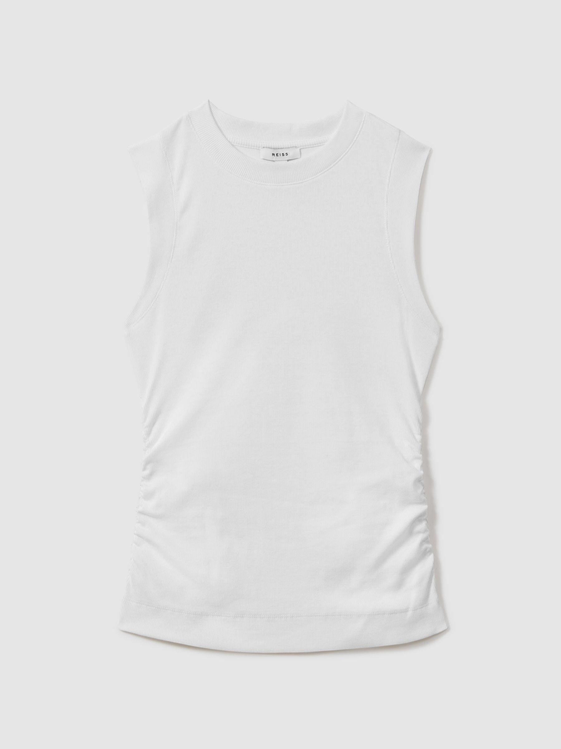 Ribbed Ruched Waist Vest in White Product Image