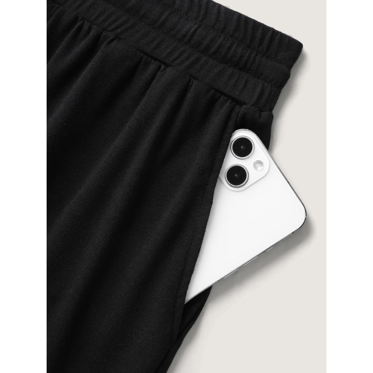 Plus Size Stretchy Slit Drawstring Straight-Leg Shorts Women Black Leisure Drawstring Straight Leg Casual Shorts BloomChic 30/6X Product Image