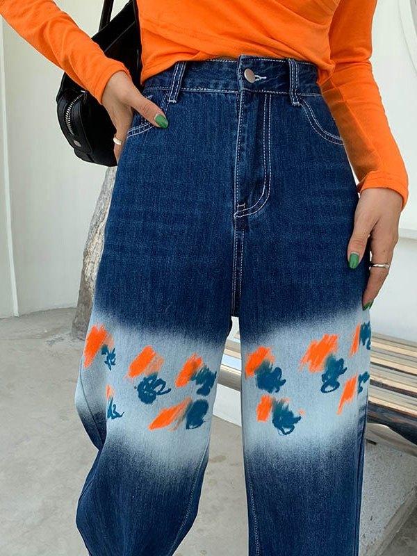Bleached Painted Boyfriend Jeans Product Image