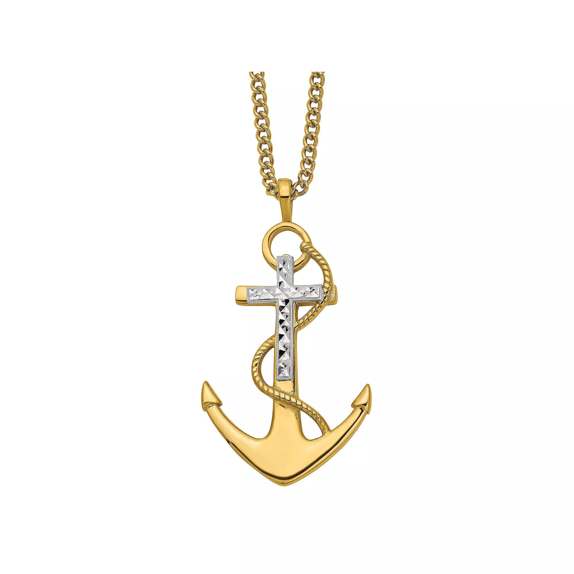 Mens Stainless Steel Cross & Anchor Pendant Necklace Product Image