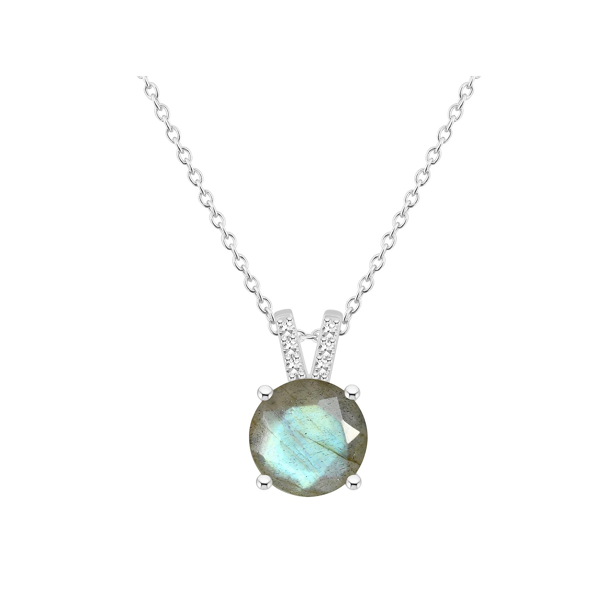 Alyson Layne Sterling Silver Round Labradorite Diamond Accent Pendant Necklace, Women's, Size: 18" Product Image