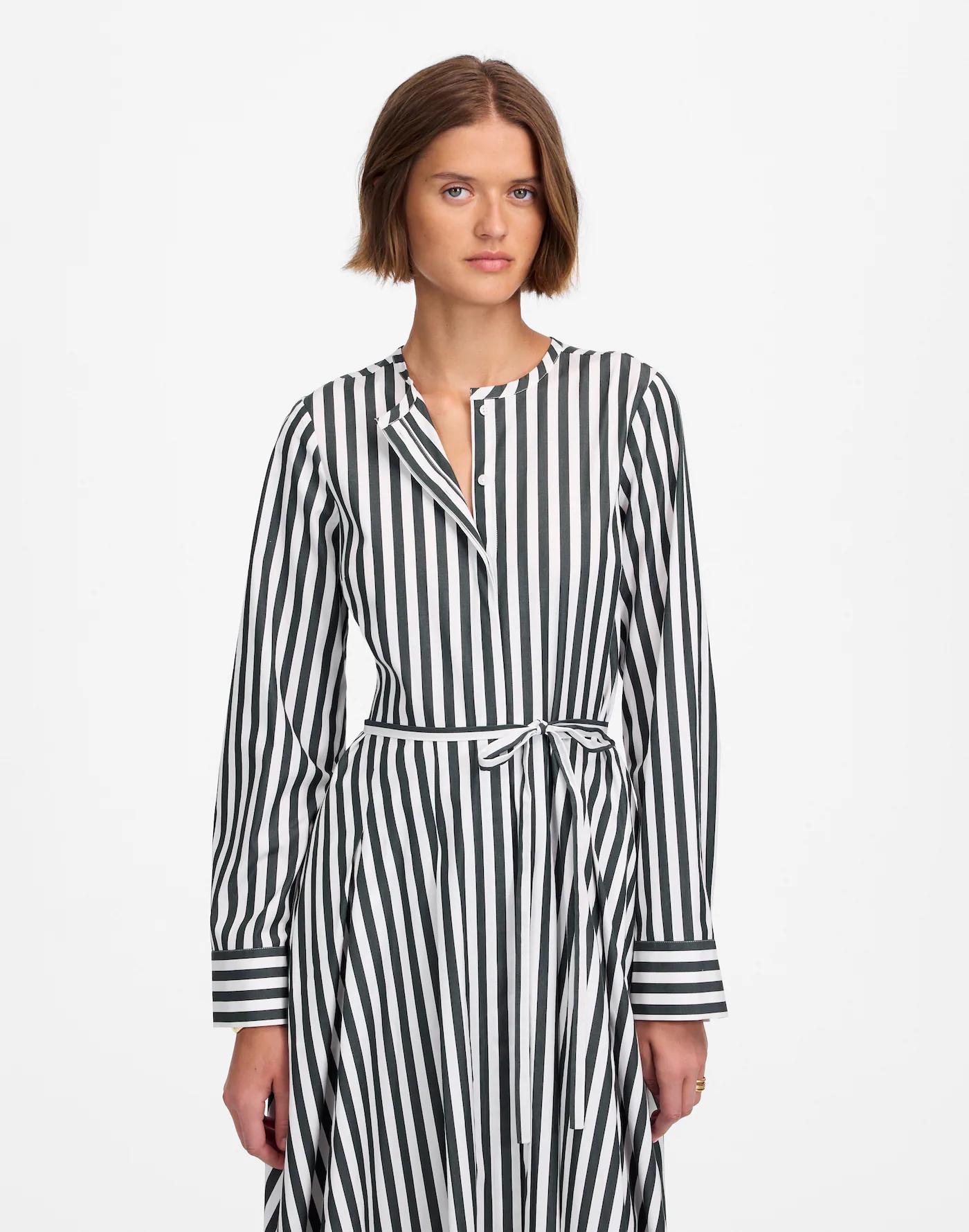 Petite Tie-Waist Midi Shirtdress in Stripe Product Image