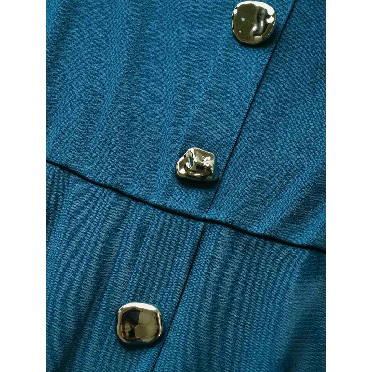 Plus Size Square Neck Button Detail Belted Dress Cerulean Women At the Office Belted Square Neck Short sleeve Curvy BloomChic 30/6X Product Image
