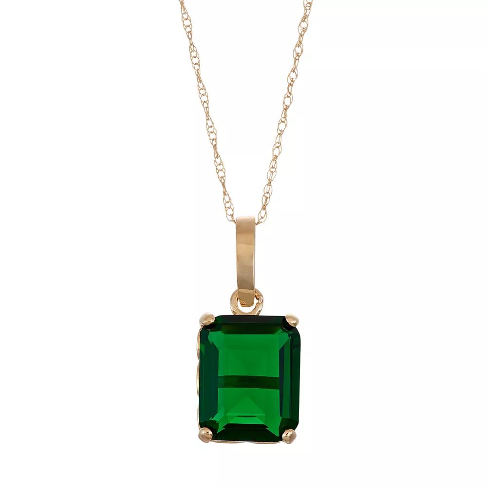 Designs by Gioelli 10k Gold Simulated Emerald Rectangle Pendant Necklace, Women's,  Product Image