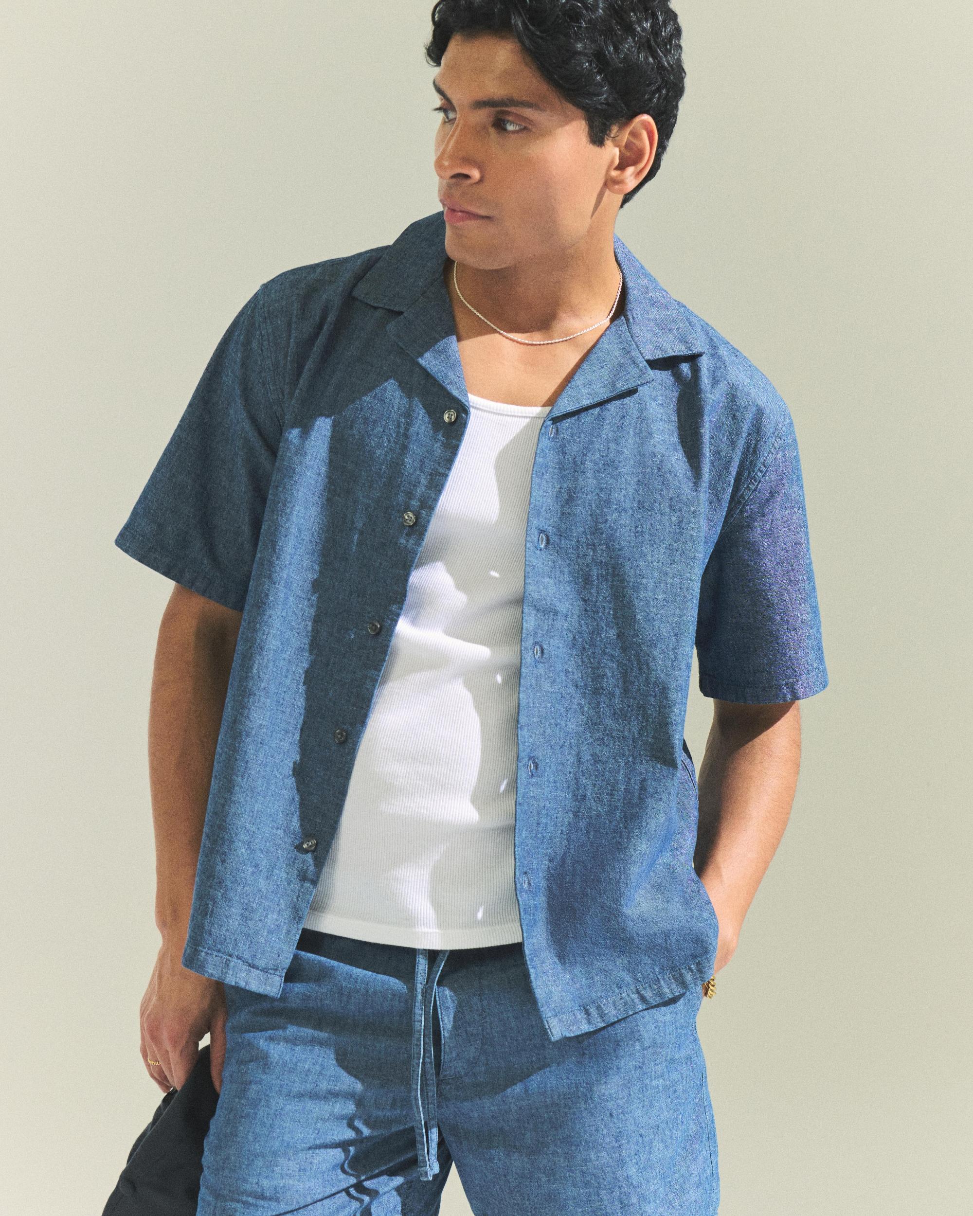 Camp Collar Summer Linen-Blend Shirt Product Image