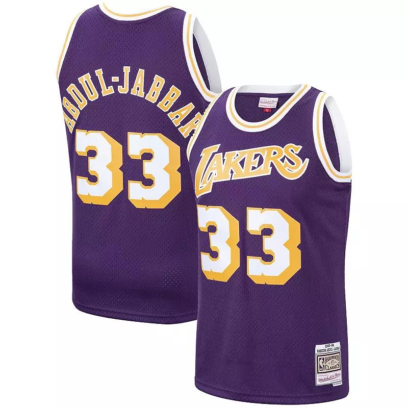 Men's Mitchell & Ness Kareem Abdul-Jabbar Purple Los Angeles Lakers Hardwood Classics Swingman Jersey, Size: Large Product Image