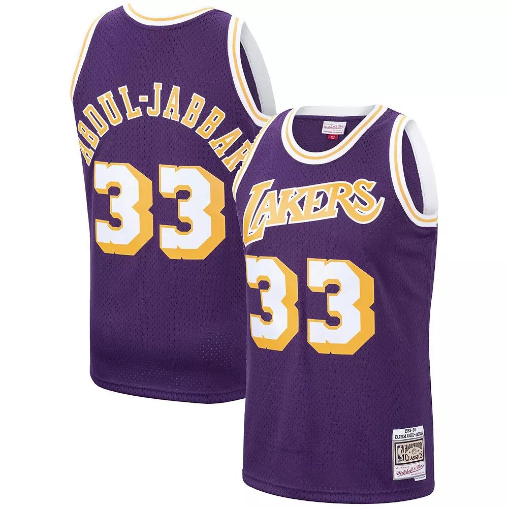Men's Mitchell & Ness Kareem Abdul-Jabbar Purple Los Angeles Lakers Hardwood Classics Swingman Jersey, Size: Large Product Image