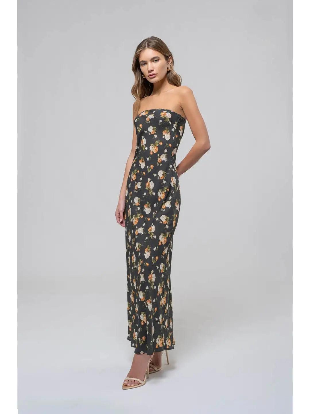 Floral Strapless Satin Midi Product Image