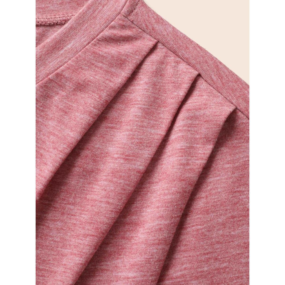Plus Size Crew Neck Pleated Dolman Sleeve T-shirt Rouge Women Casual Pleated Round Neck Everyday T-shirts BloomChic 28/5X Product Image