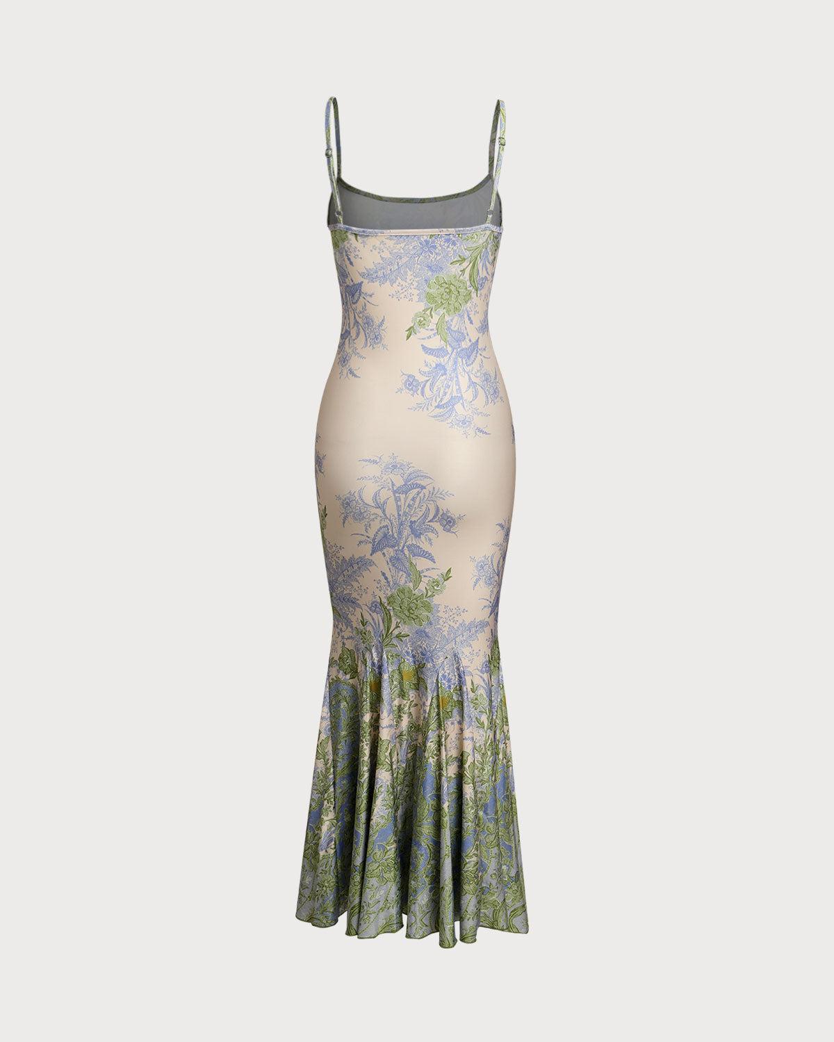 Green Floral Slip Mermaid Maxi Dress Product Image