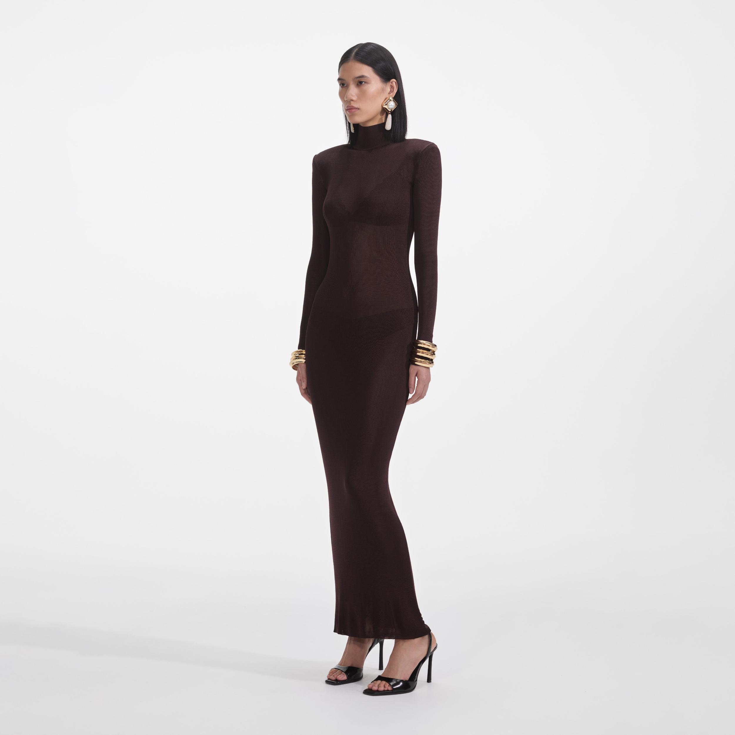 Brown Viscose Knit Maxi Dress Product Image