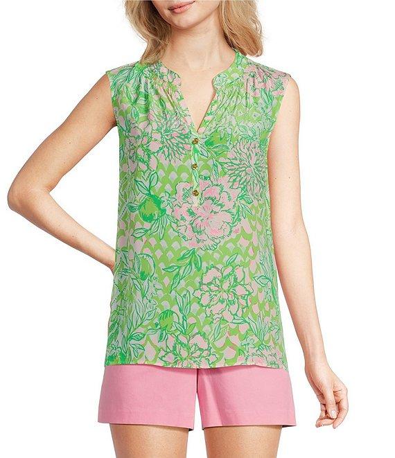 Lilly Pulitzer Elsa Printed Silk V-Neck Sleeveless Blouse Product Image