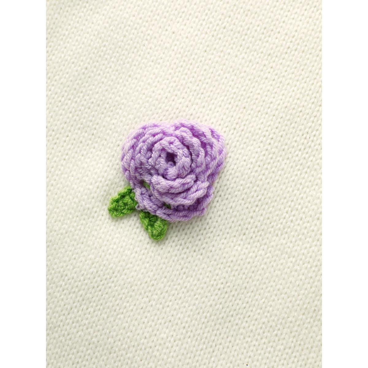 Plus Size Crochet Floral Contrast Button Up Cardigan Ivory Women Casual Loose Long Sleeve Everyday Cardigans BloomChic 30/6X Product Image