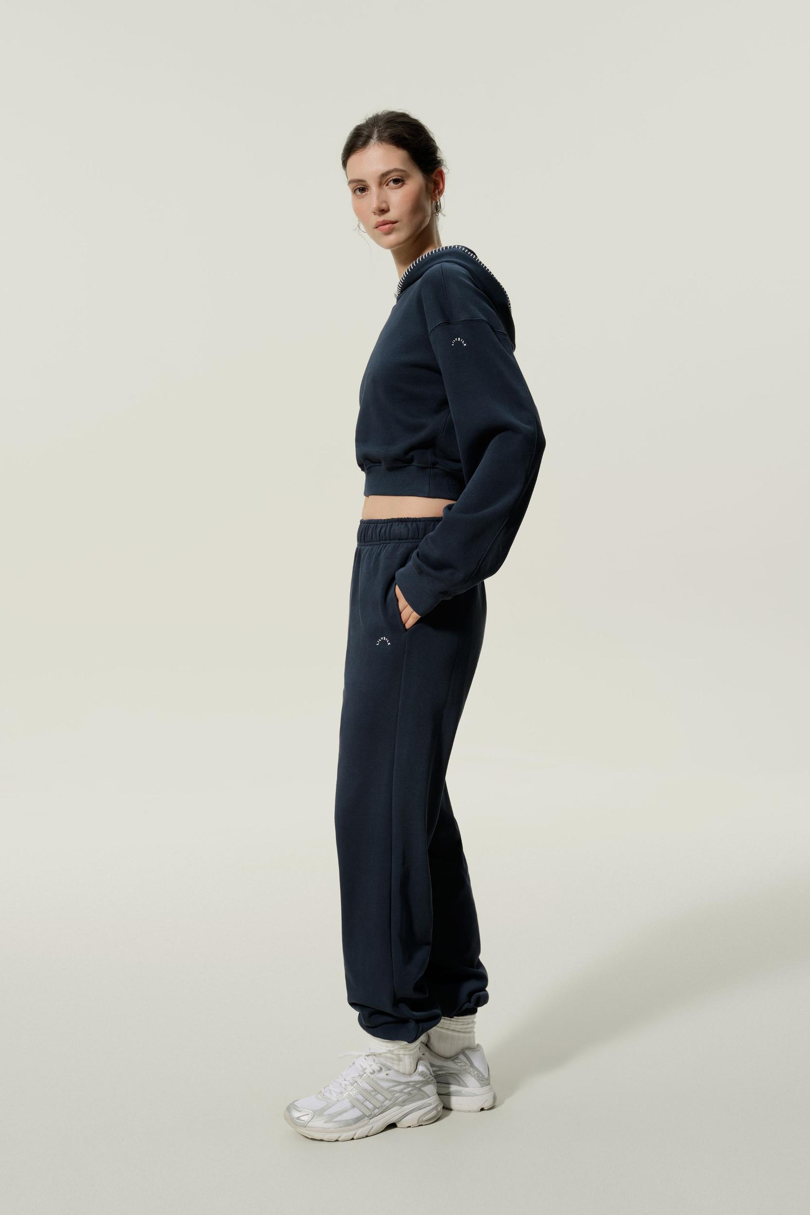 LILYSILK Women's Silk-Infused Cotton Relaxed Fit Cuffed Joggers, Navy, XS Product Image