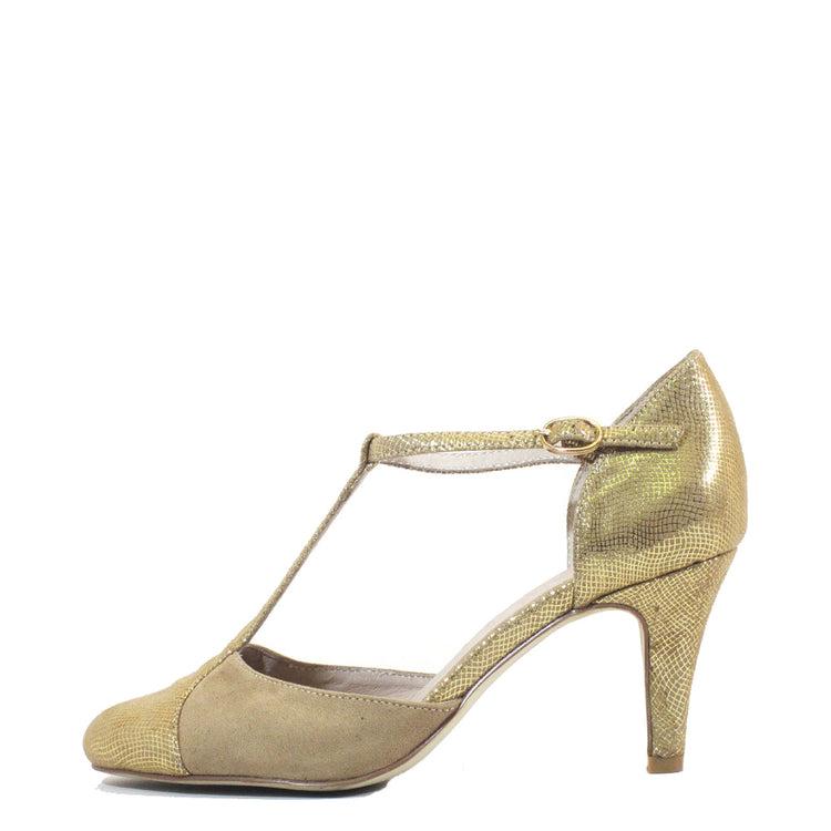 Mimosa T-Strap Gold Heels Product Image