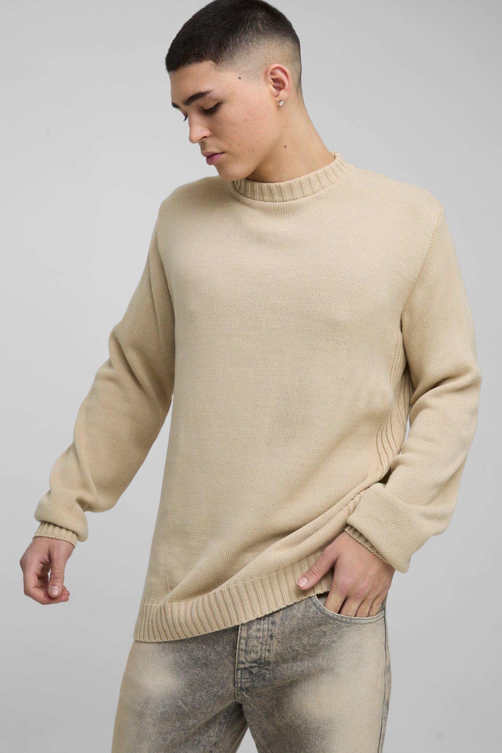 Regular Fit Ribbed Panel Crew Knitted Sweater | boohooMAN USA Product Image