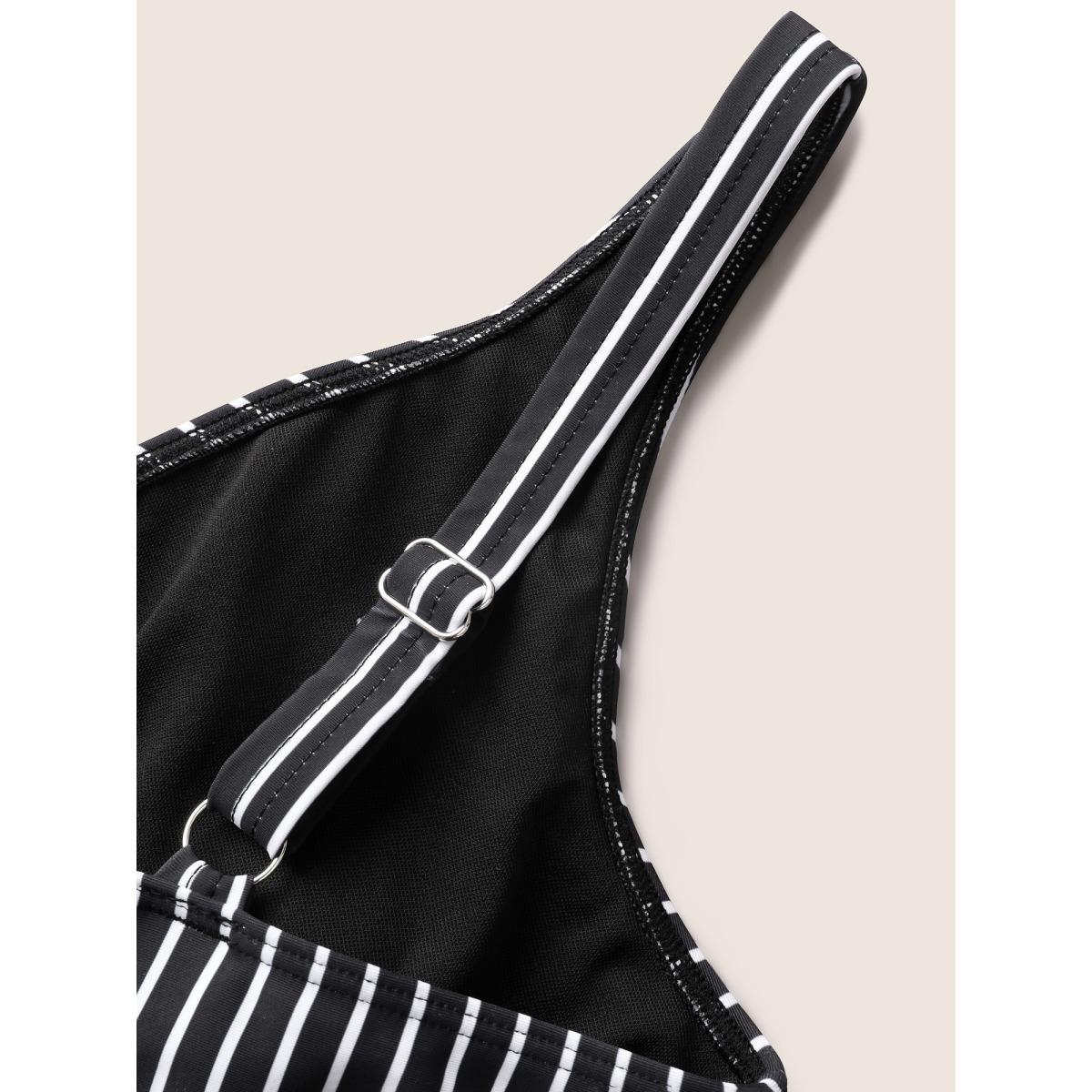 Plus Size V Neck Striped Patchwork Ruched One Piece Swimsuit Women's Swimwear Black Beach Twist Curve Bathing Suits High stretch One Pieces BloomChic 26/4X Product Image