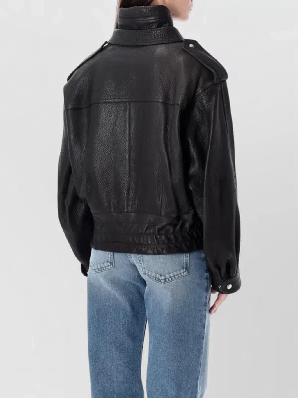 ISABEL MARANT Aneli Double-collar Leather Bomber Jacket In Black Product Image