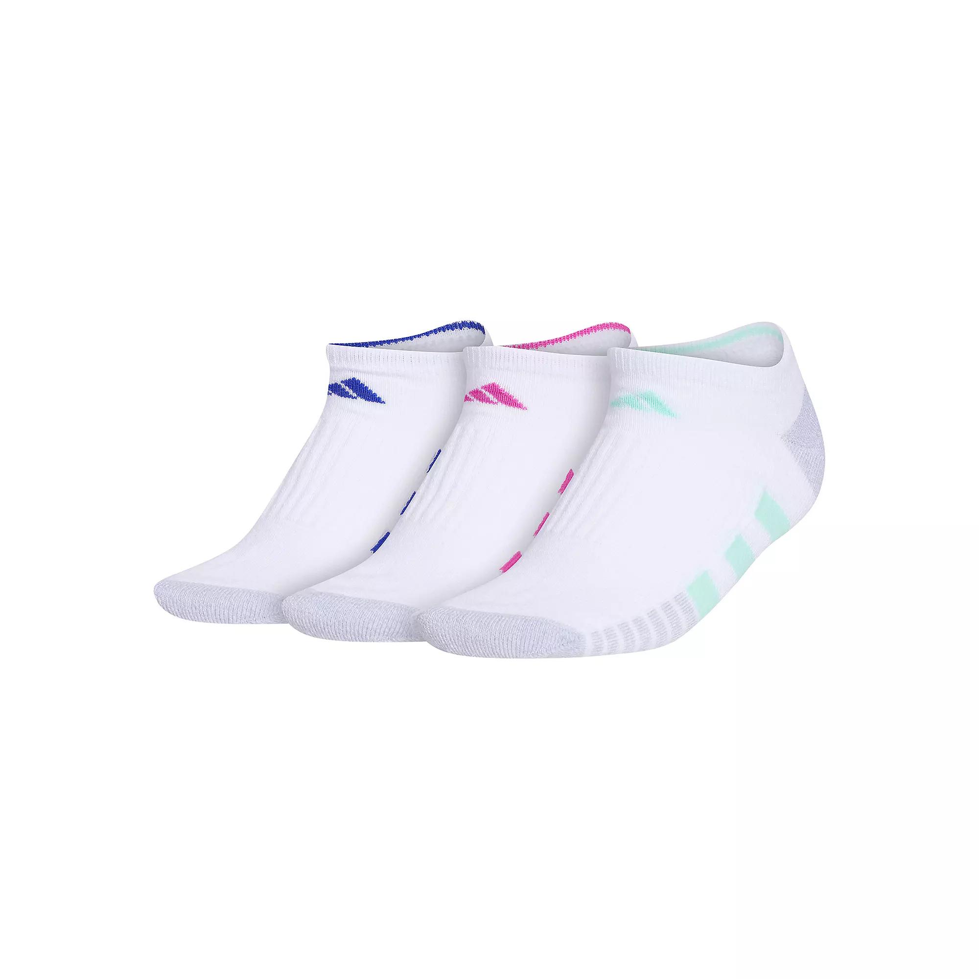 Women's adidas Cushioned 3.0 3-Pack No Show Socks, Size: 5-10, White Mint Green Pink Product Image