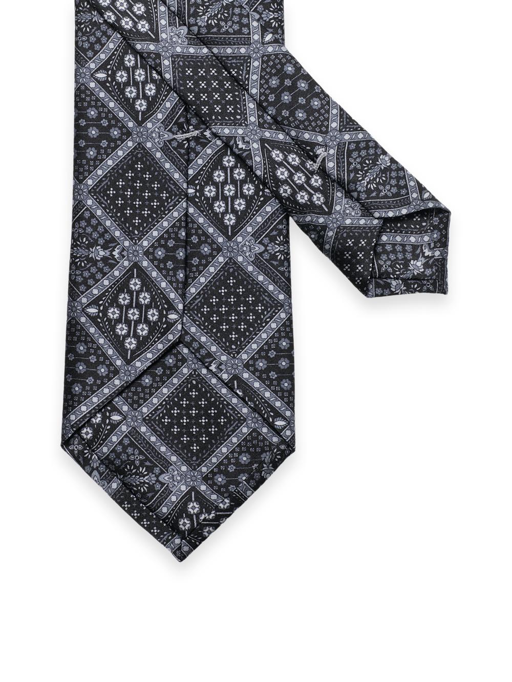 Medallion Printed Italian Silk Tie - Black/grey Product Image