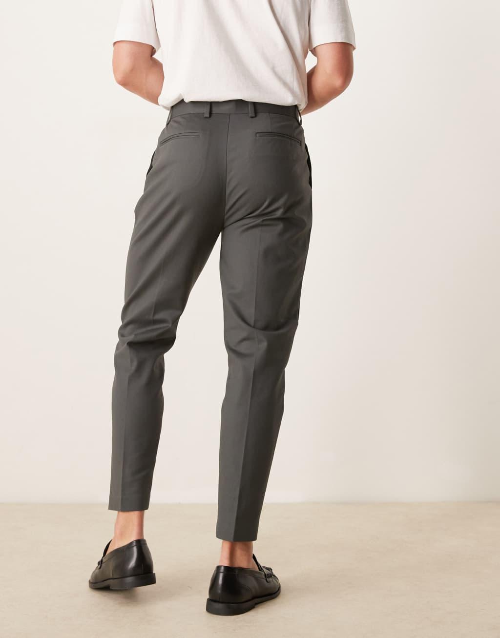 ASOS DESIGN smart tapered cotton chino pants in charcoal Product Image
