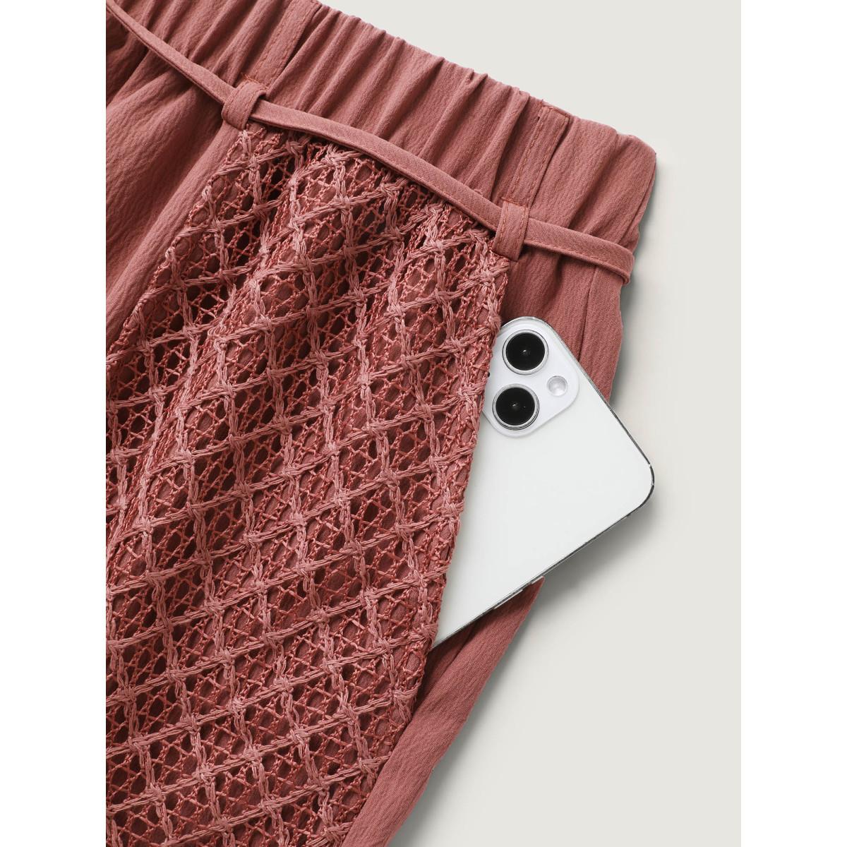 Plus Size Textured Stretchy Waist Straight-Leg Pants Women Russet Leisure Loose Mid Rise Casual Pants BloomChic 26/4X Product Image