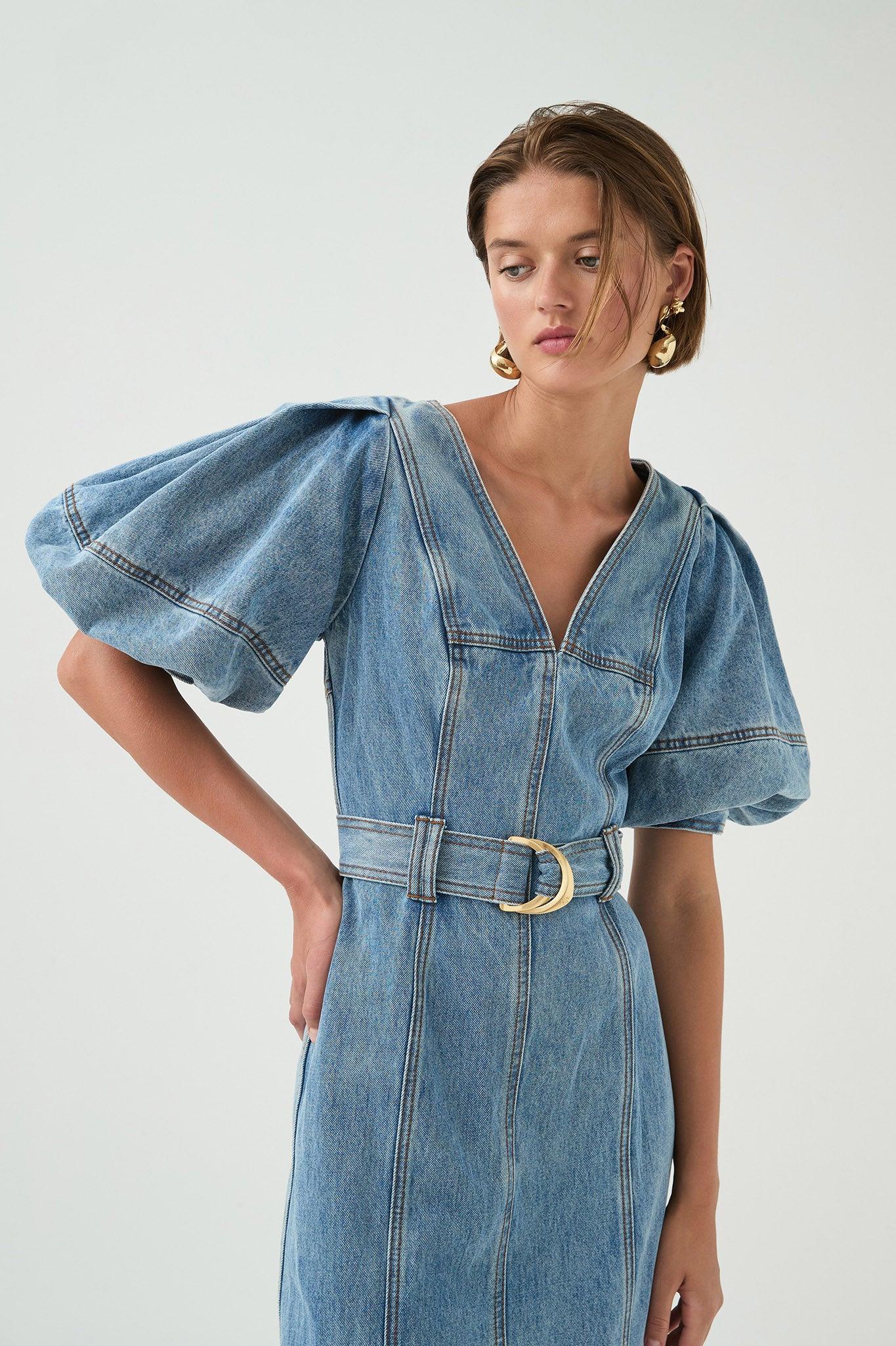 Juno Denim Midi Dress Product Image