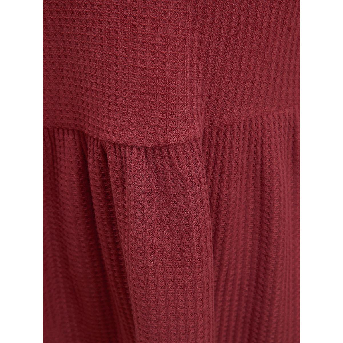 Plus Size Russet Solid Lantern Sleeve Ruffle Hem Textured Blouse Women Elegant Long Sleeve Round Neck Dailywear Blouses BloomChic 22-24/3X Product Image