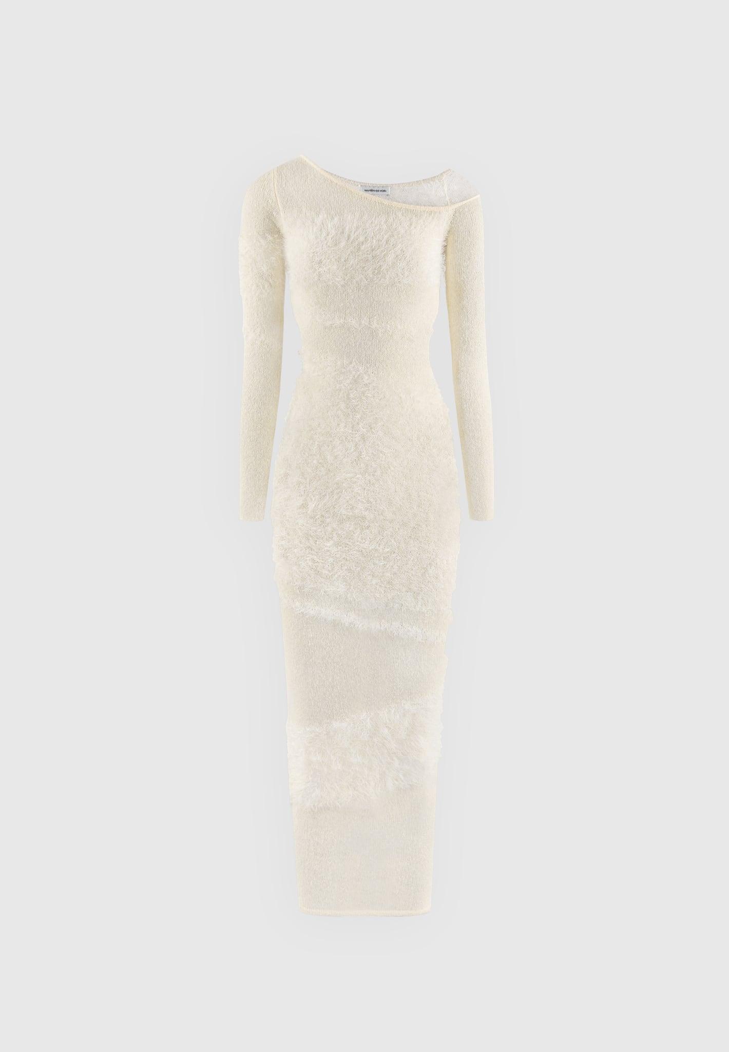 Off Shoulder Knitted Maxi Dress - Beige Female Product Image
