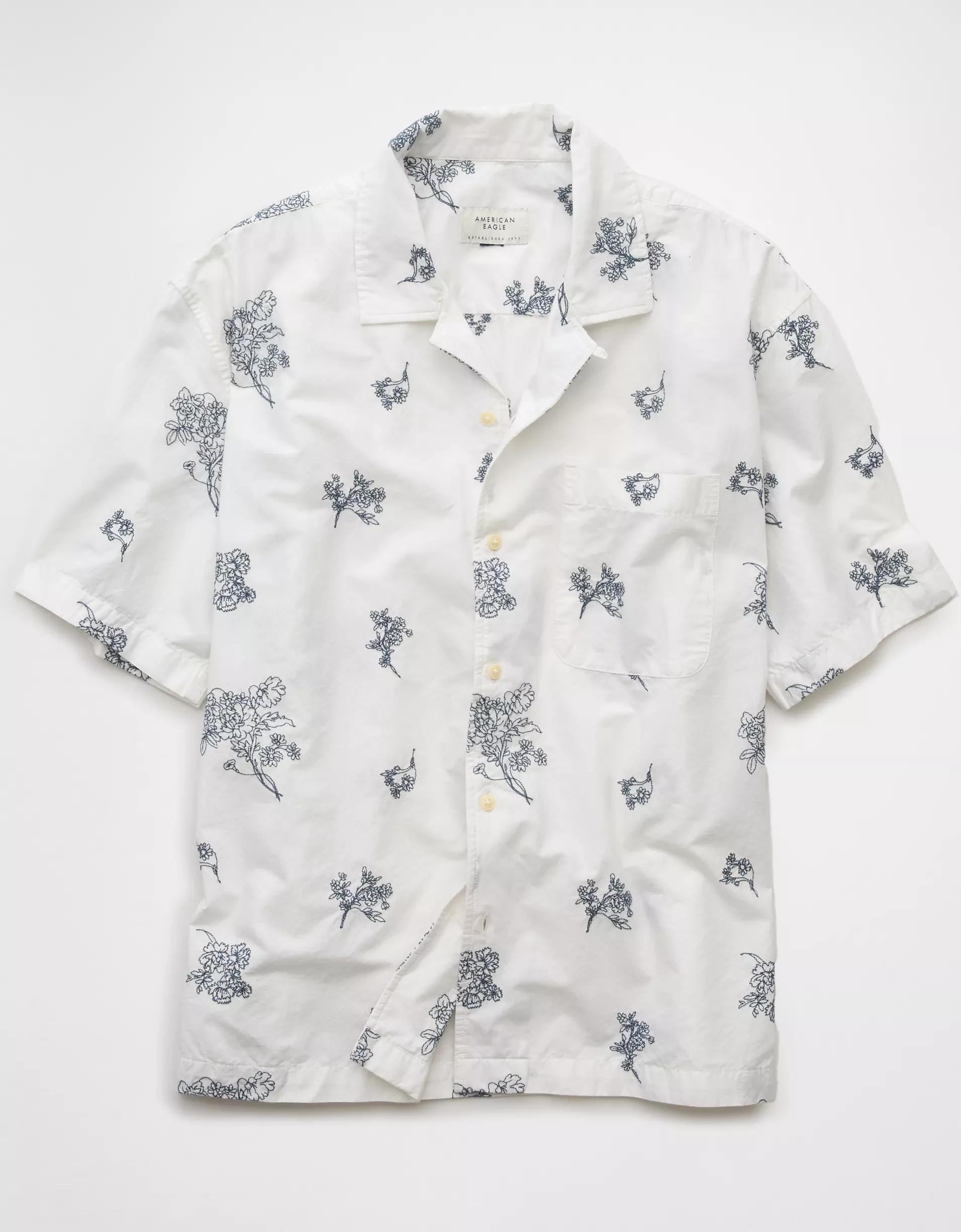 AE Poolside Linen-Blend Floral Button-Up Shirt Product Image